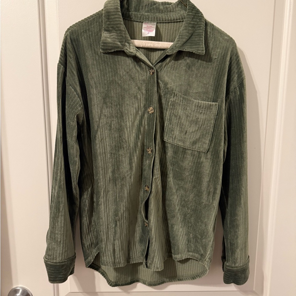 Green Corduroy Button-Up Shirt